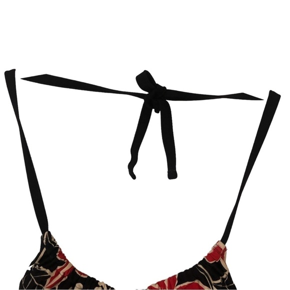 Halter-Tie Swim Top Ocean Dreams Black/Red/White Floral Padded Chest 24W - Picture 2 of 8